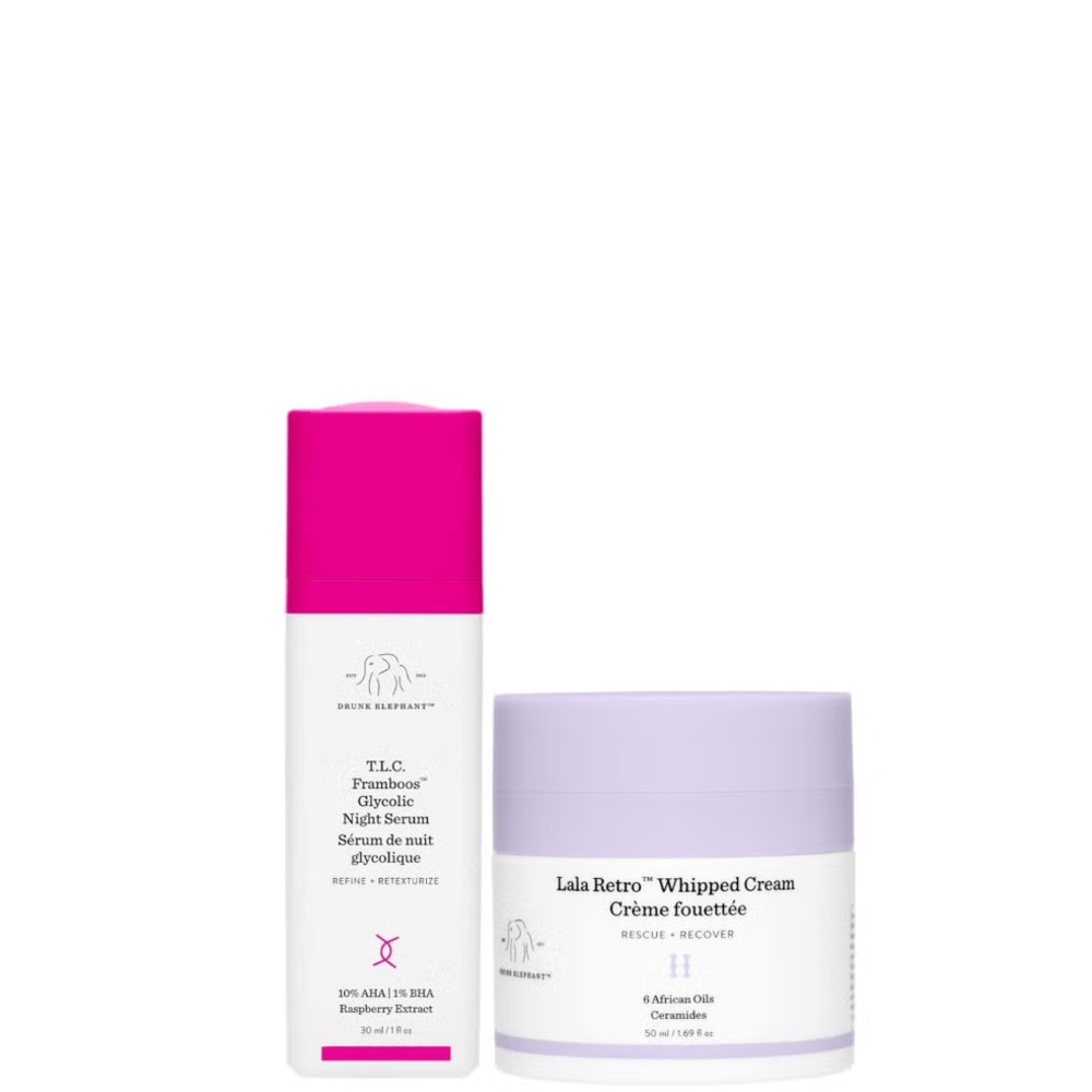 NEW Drunk Elephant T.L.C Night Serum and Lala Retro Whipped Cream Set Duo
